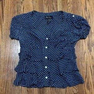 Blue with white polka dots ruffled shirt